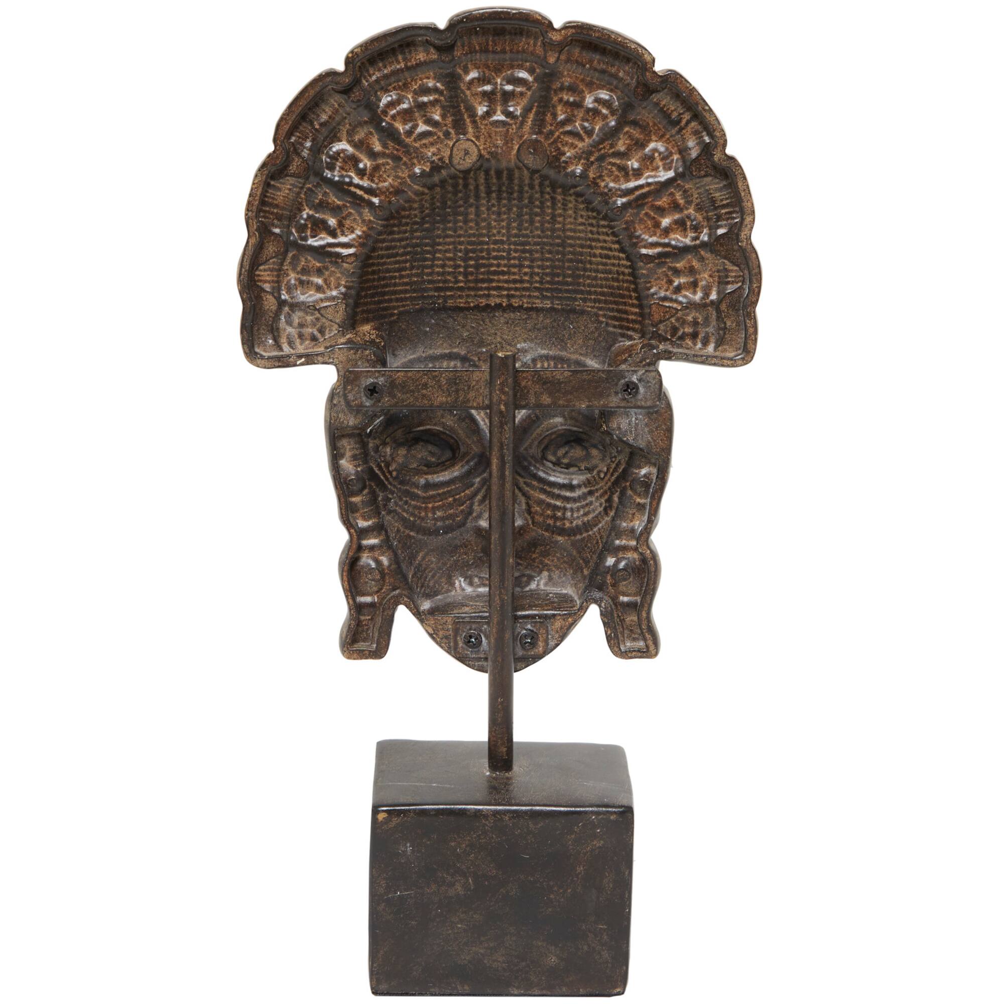 14" Brown Primitive African Mask Sculpture